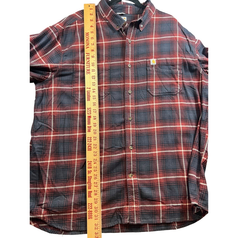 Carhartt Mens 2XL Relaxed Fit Rugged Flex Plaid Flannel Shirt Red Grey - Picture 6 of 7